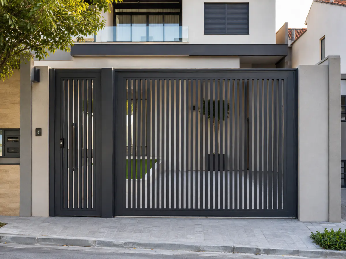 Portão residencial personalizado com porta social fabricado em Osasco